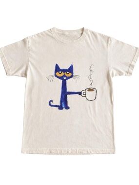 Gildan Blue Cat Coffee Graphic Tee in White